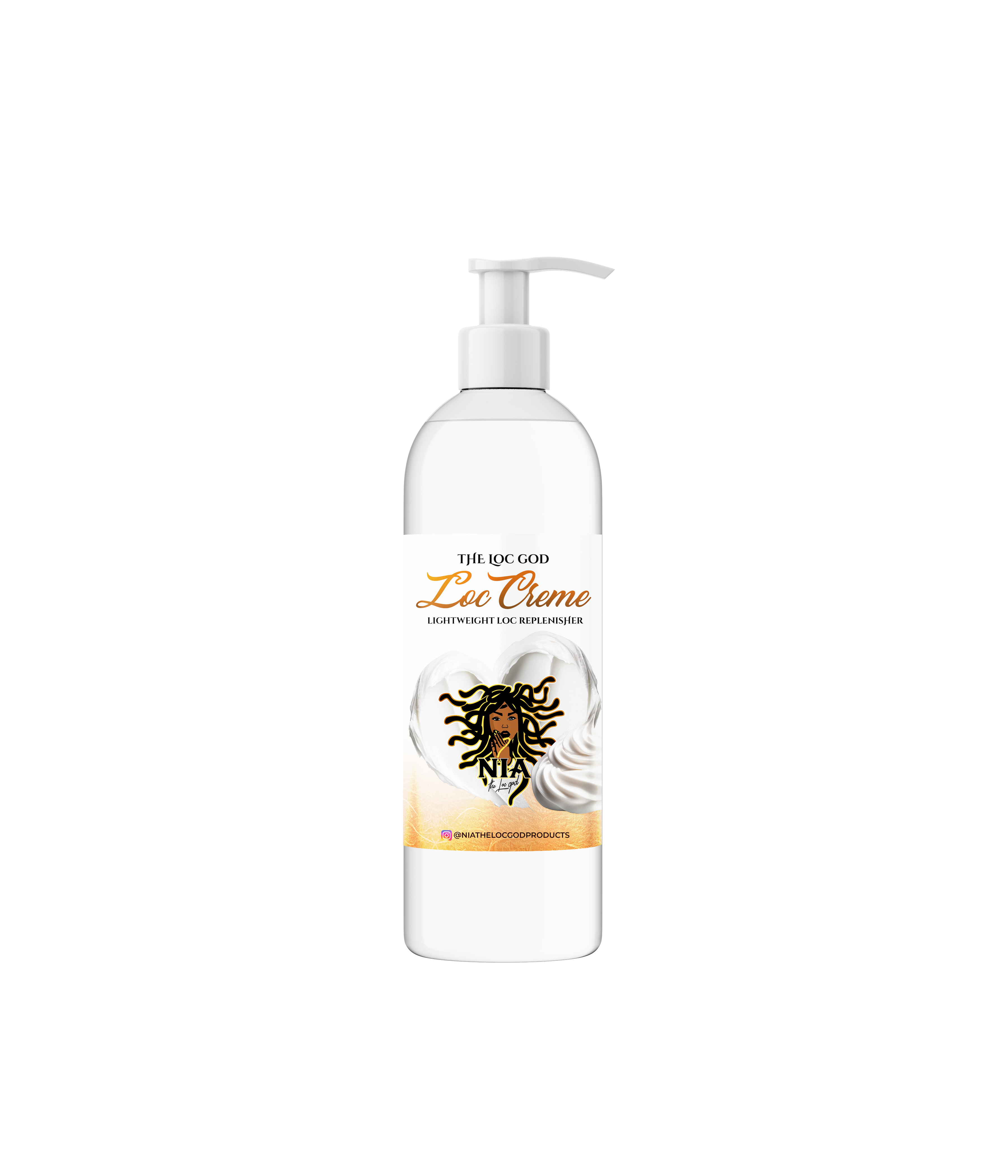 Lotion bottle labeled 'The Loc Creme' on a white background